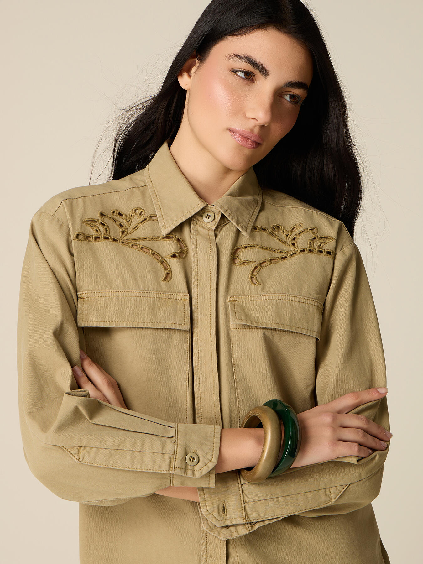 Camicia in cotone con ricami see-through image number 2