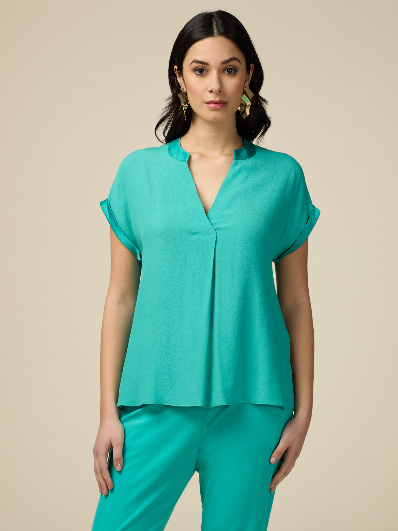 Short-sleeved viscose blouse image number 0