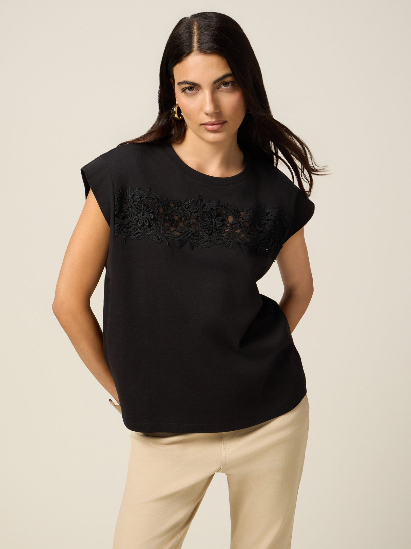 Jersey T-shirt with lace insert image number 0