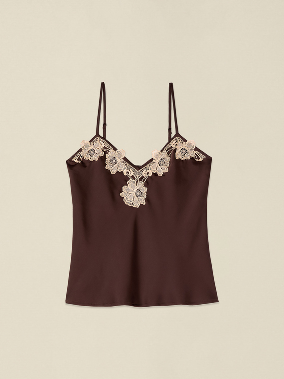 Satin top with contrasting lace