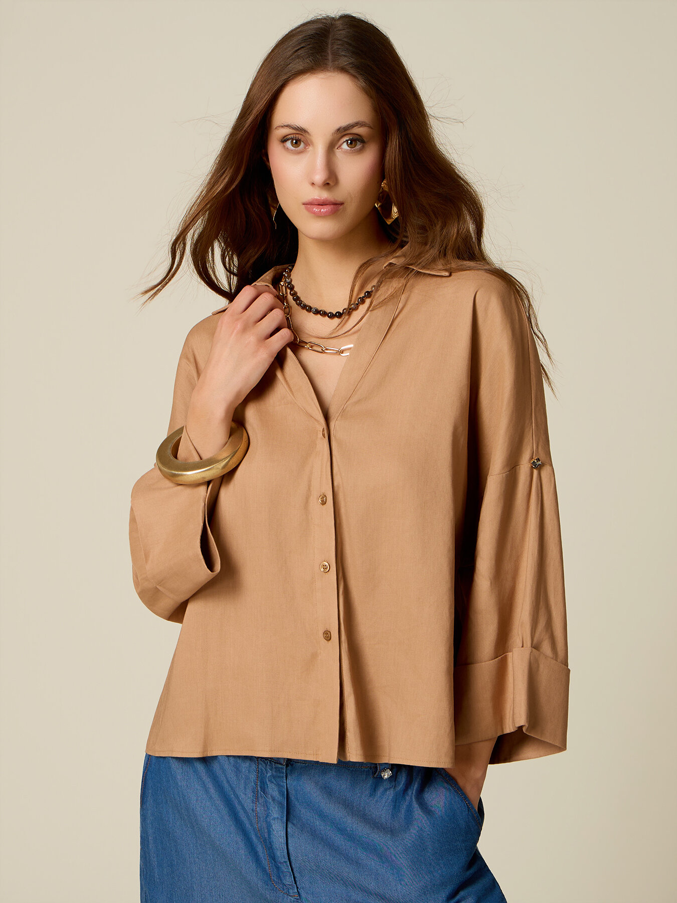 Boxy linen blend shirt image number 0