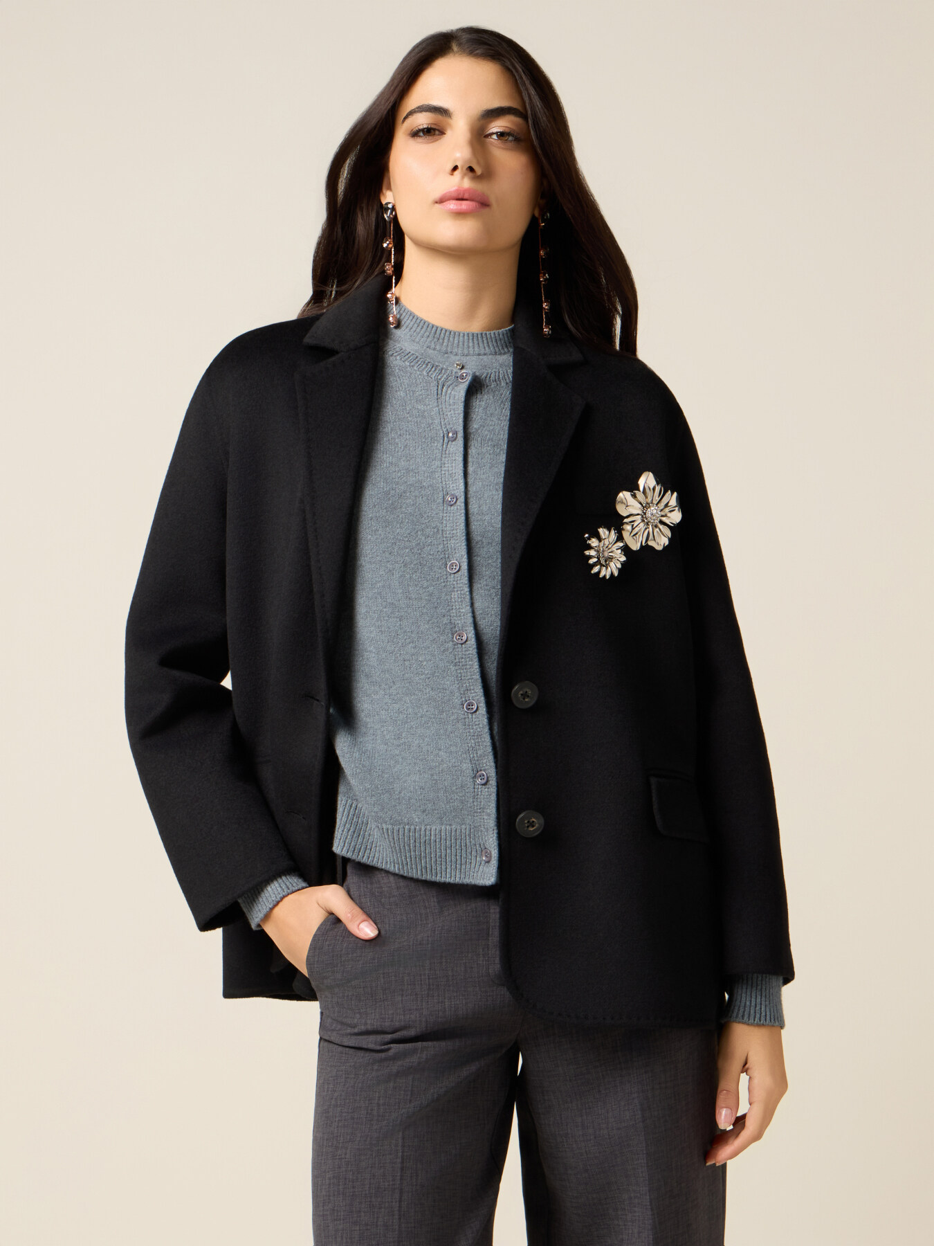 Unstructured mixed wool jacket with pins image number 0