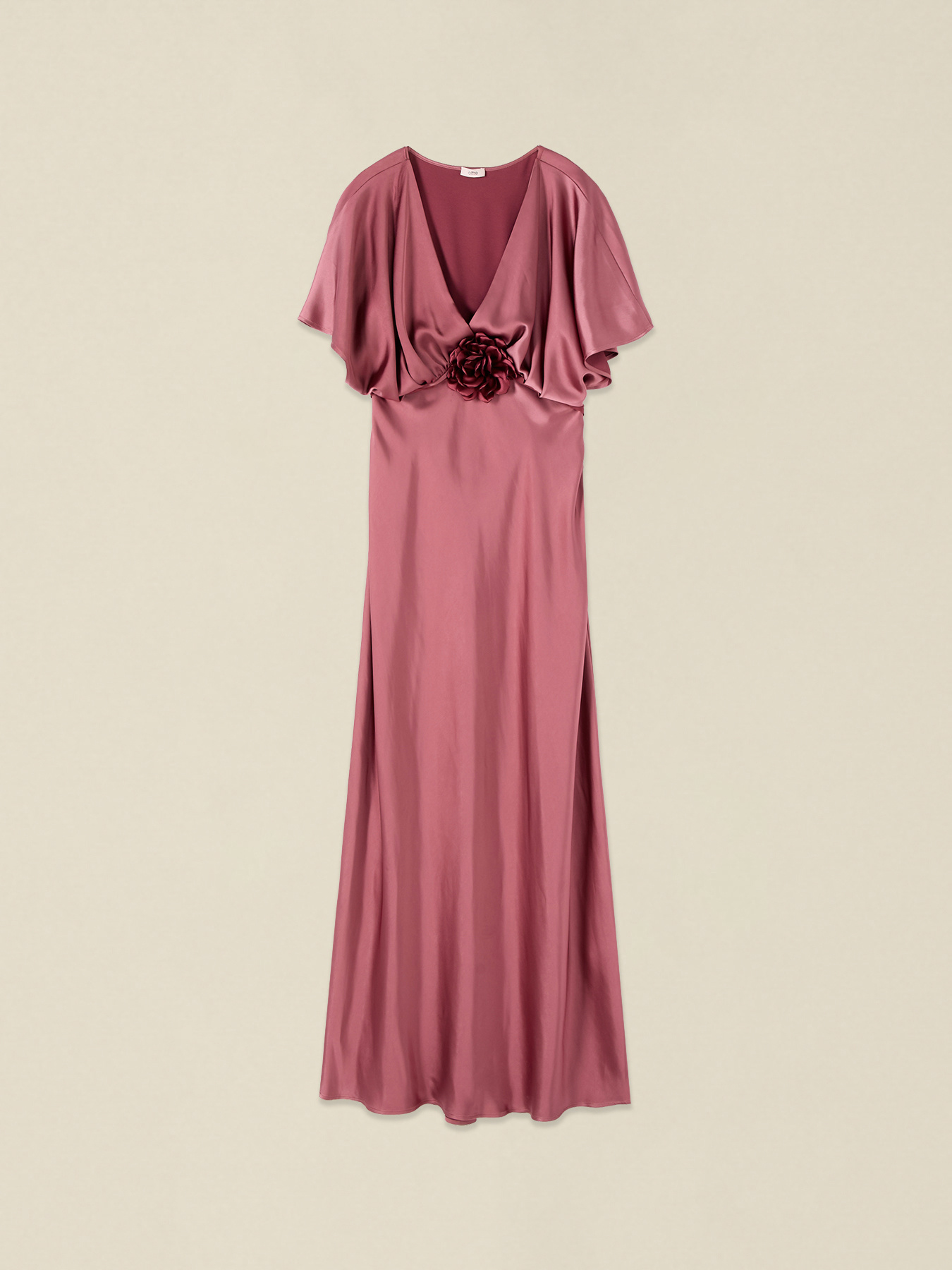 Rochie lungă din satin cu aplicație florală image number 3