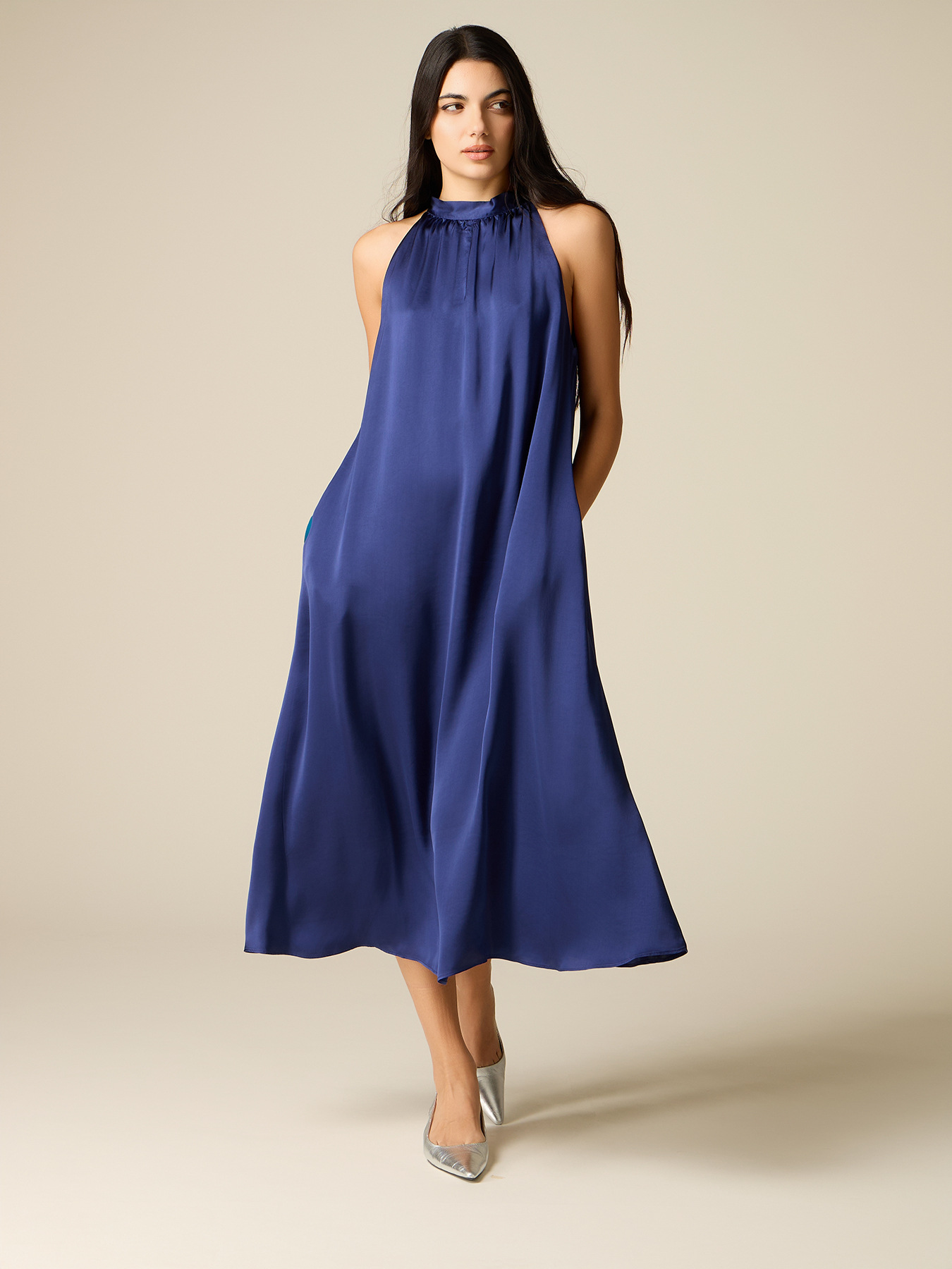 Long A-line dress in satin image number 0