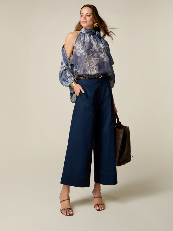 Pantaloni palazzo cropped con ajour