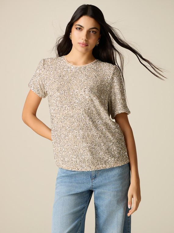 Tulle t-shirt with sequins