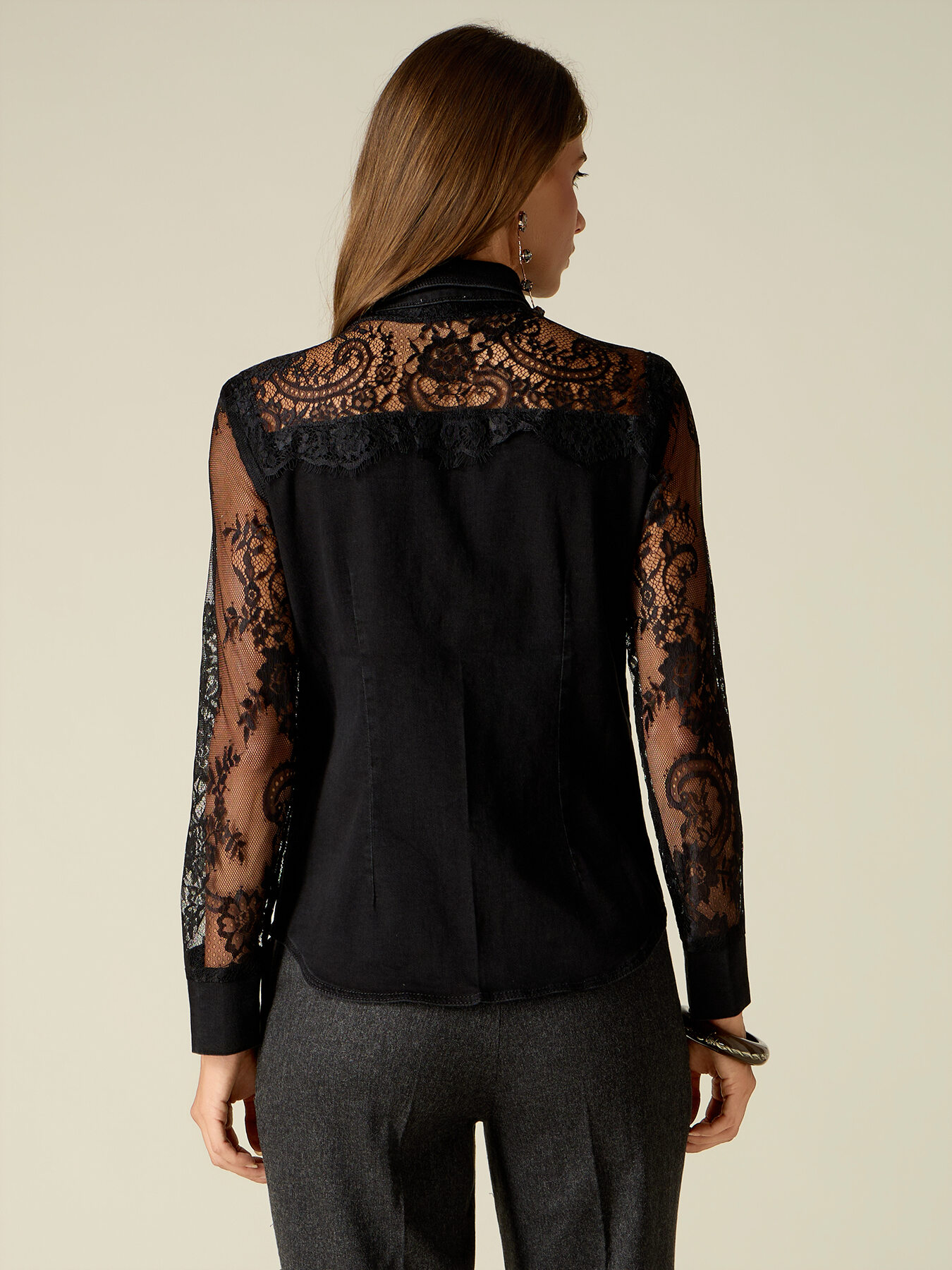 Denim and lace shirt image number 1