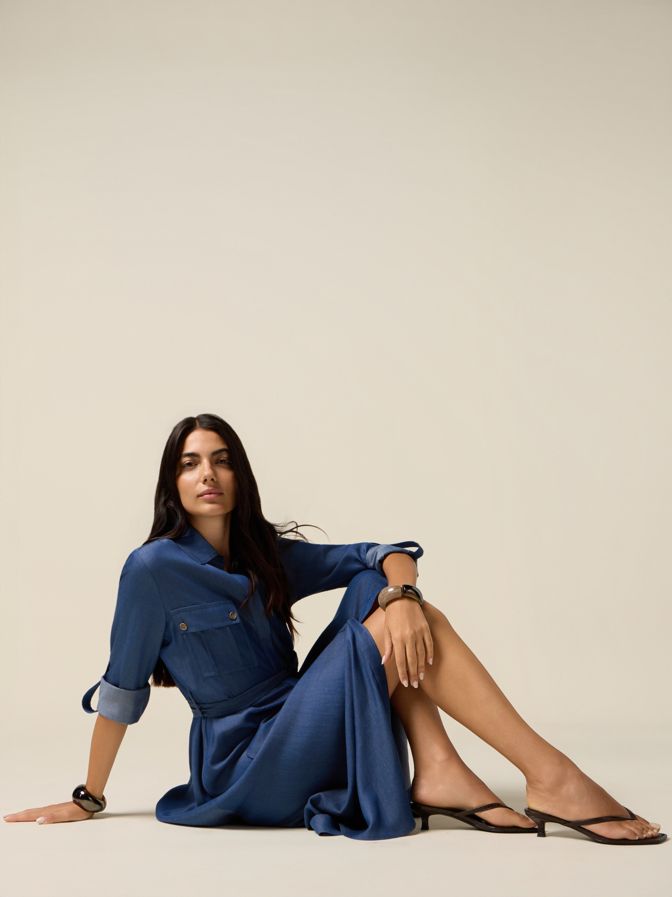 Denim-effect Tencel shirt dress image number 3