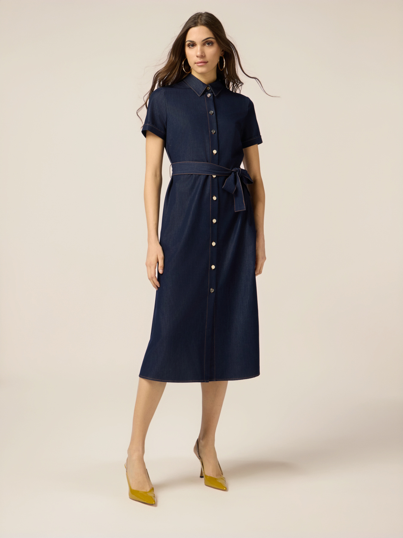 Rochie lungă tip cămașă cu efect de denim image number 0