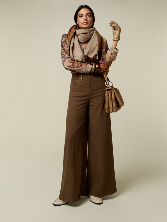 Wide leg twill trousers