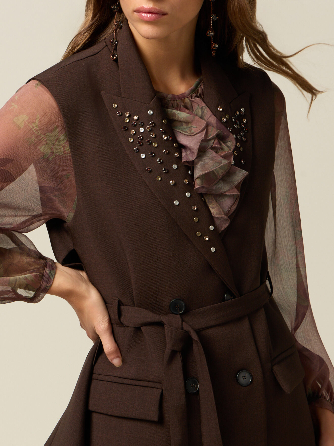 Double-breasted vest with studs and bezels image number 2