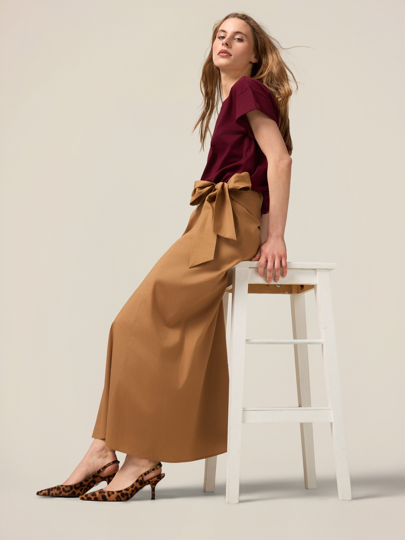 Midi poplin skirt with sash image number 0