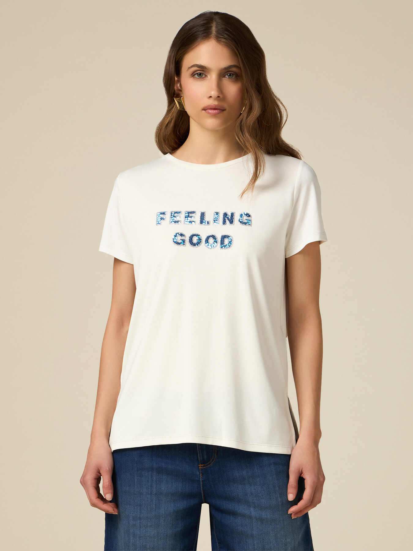 T-shirt con ricamo in paillettes image number 0