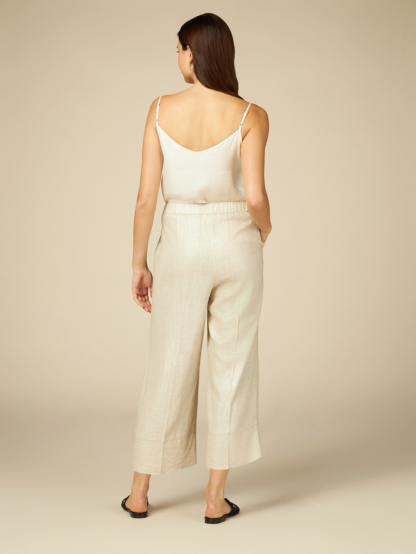 Pantaloni cropped misto lino image number 1