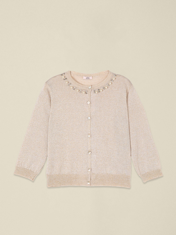 Lurex cardigan with jewel embroidery