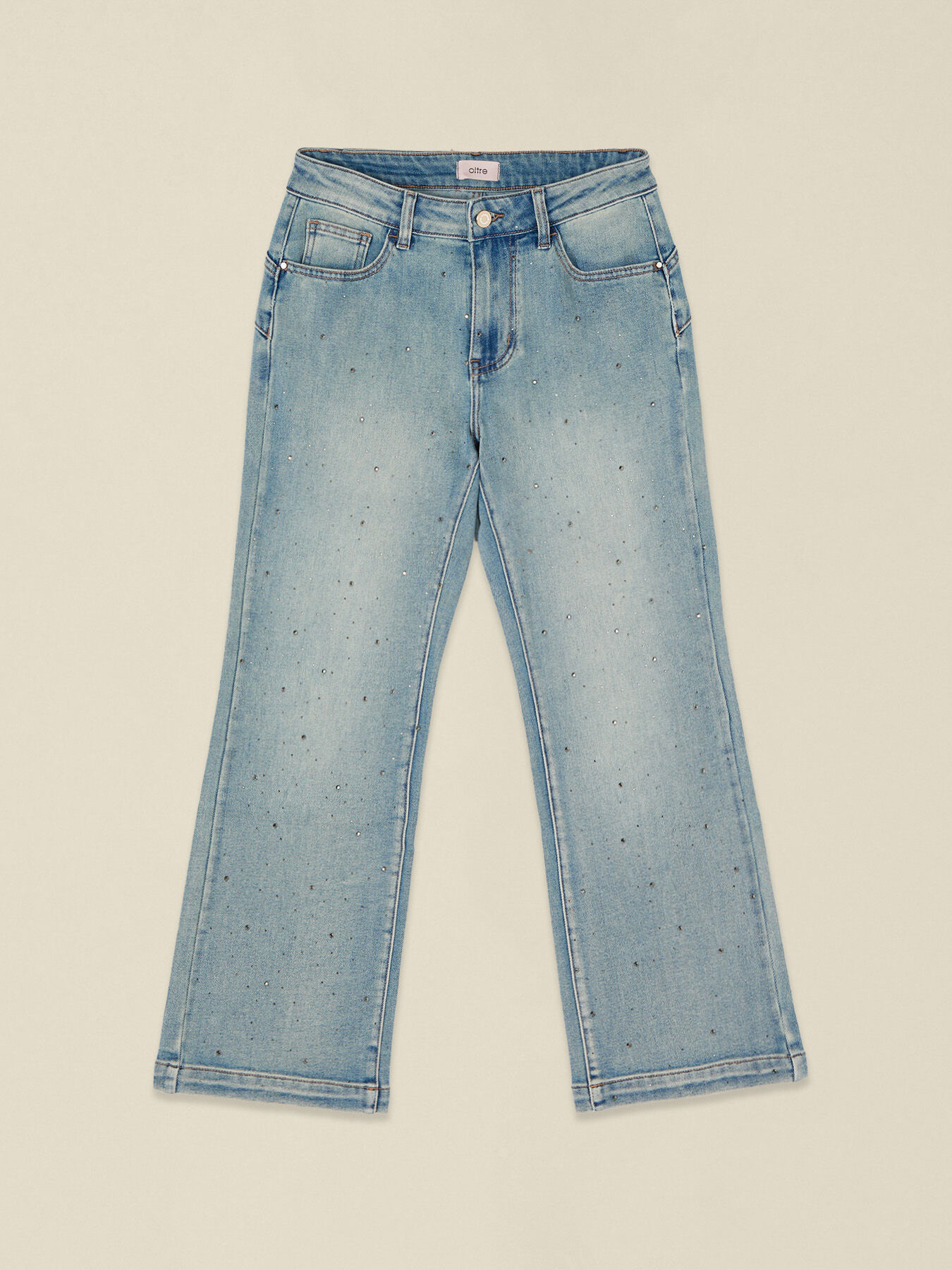 Jeans cropped flare con cristales image number 4
