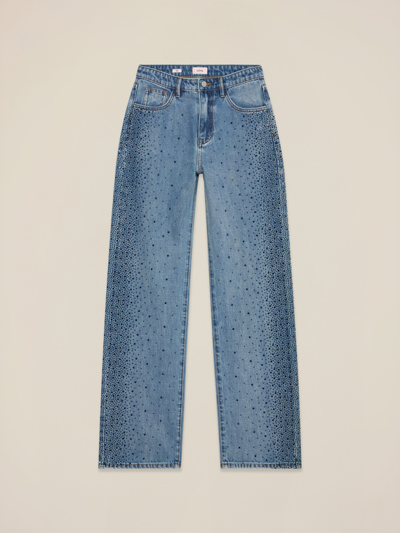 Wide leg jeans with crystals