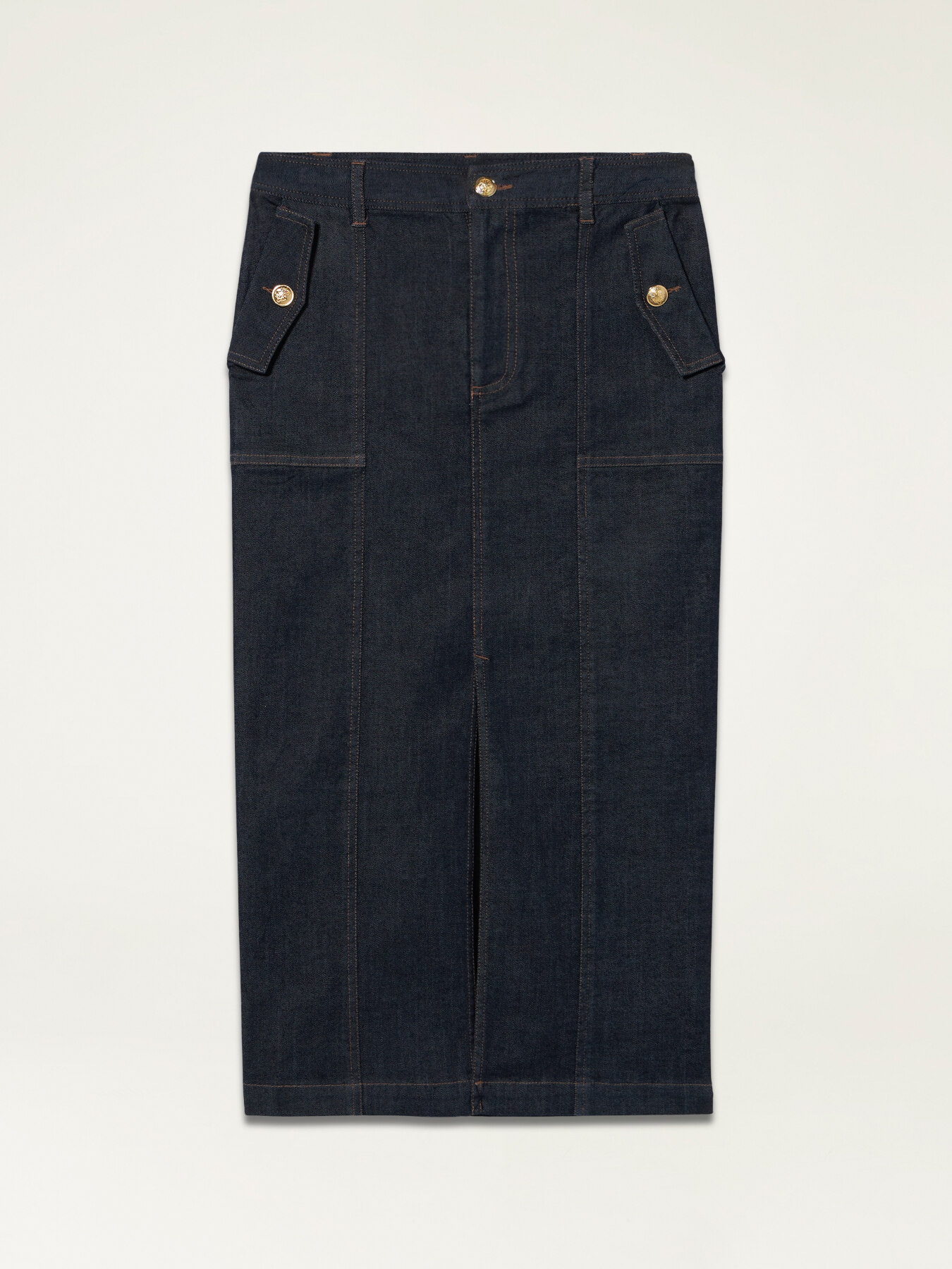 Gonna tubino in denim con bottoni army image number 4