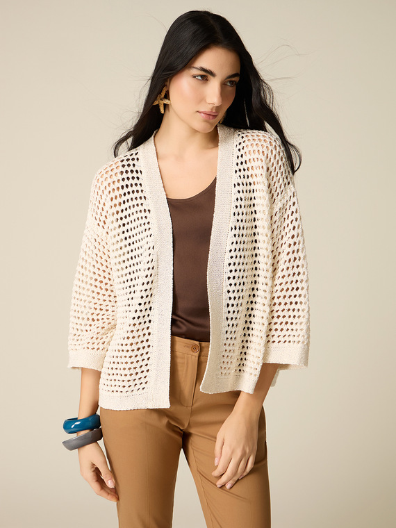 Cardigan ajour&eacute; en m&eacute;lange de coton
