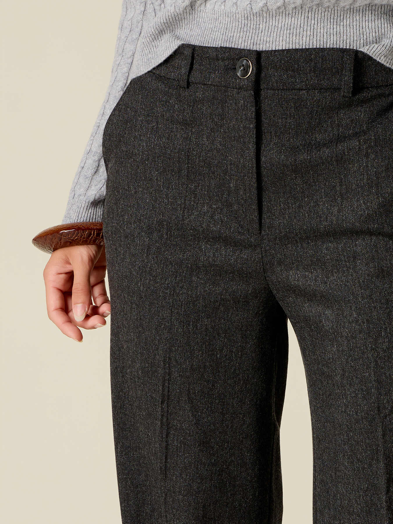 Pantaloni palazzo din flanel cu buzunare image number 2