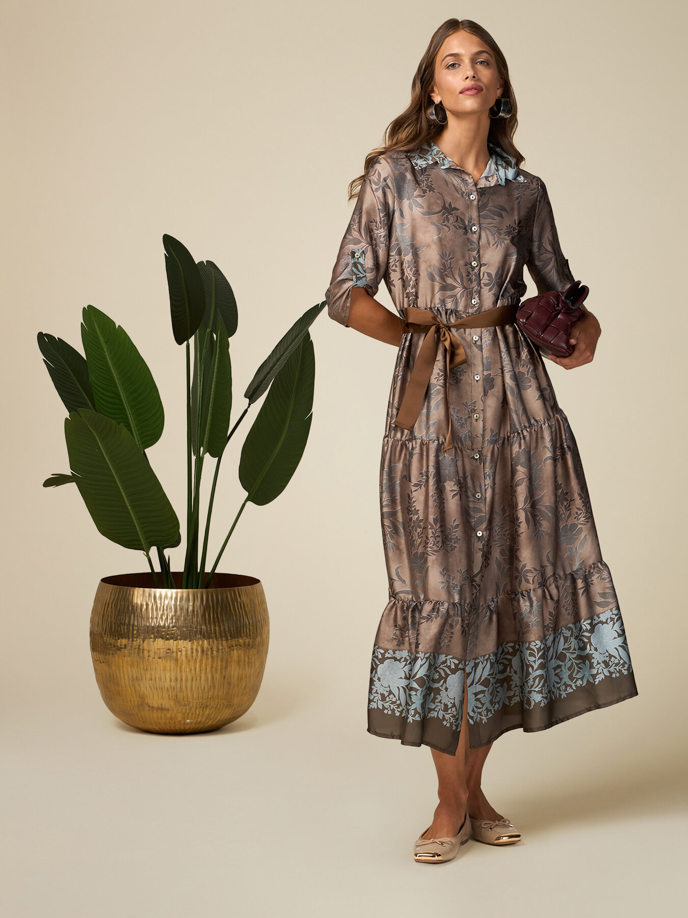Patterned satin chemisier dress image number 3