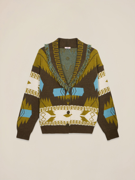 Cardigan en maille avec franges d&eacute;coratives