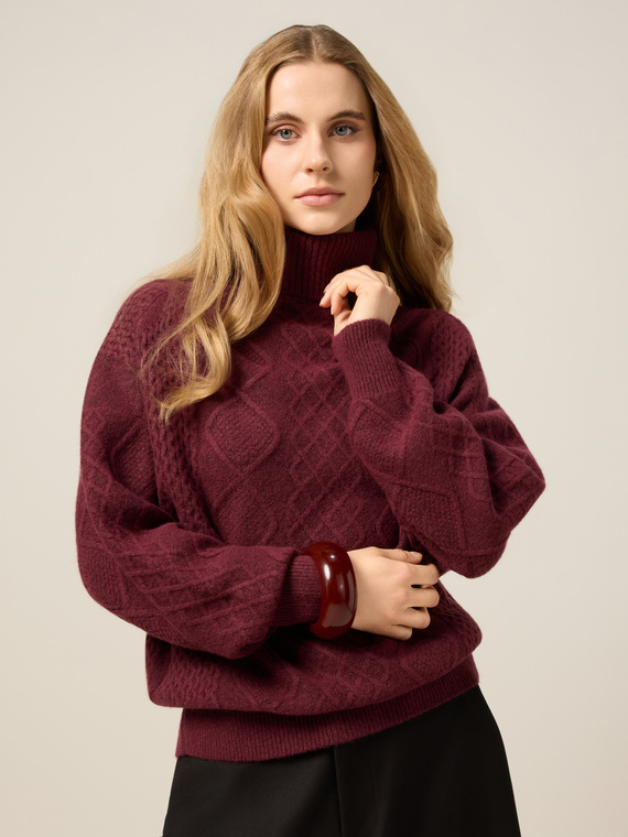 Rollkragenpullover aus Wollmischung mit Rautenmuster