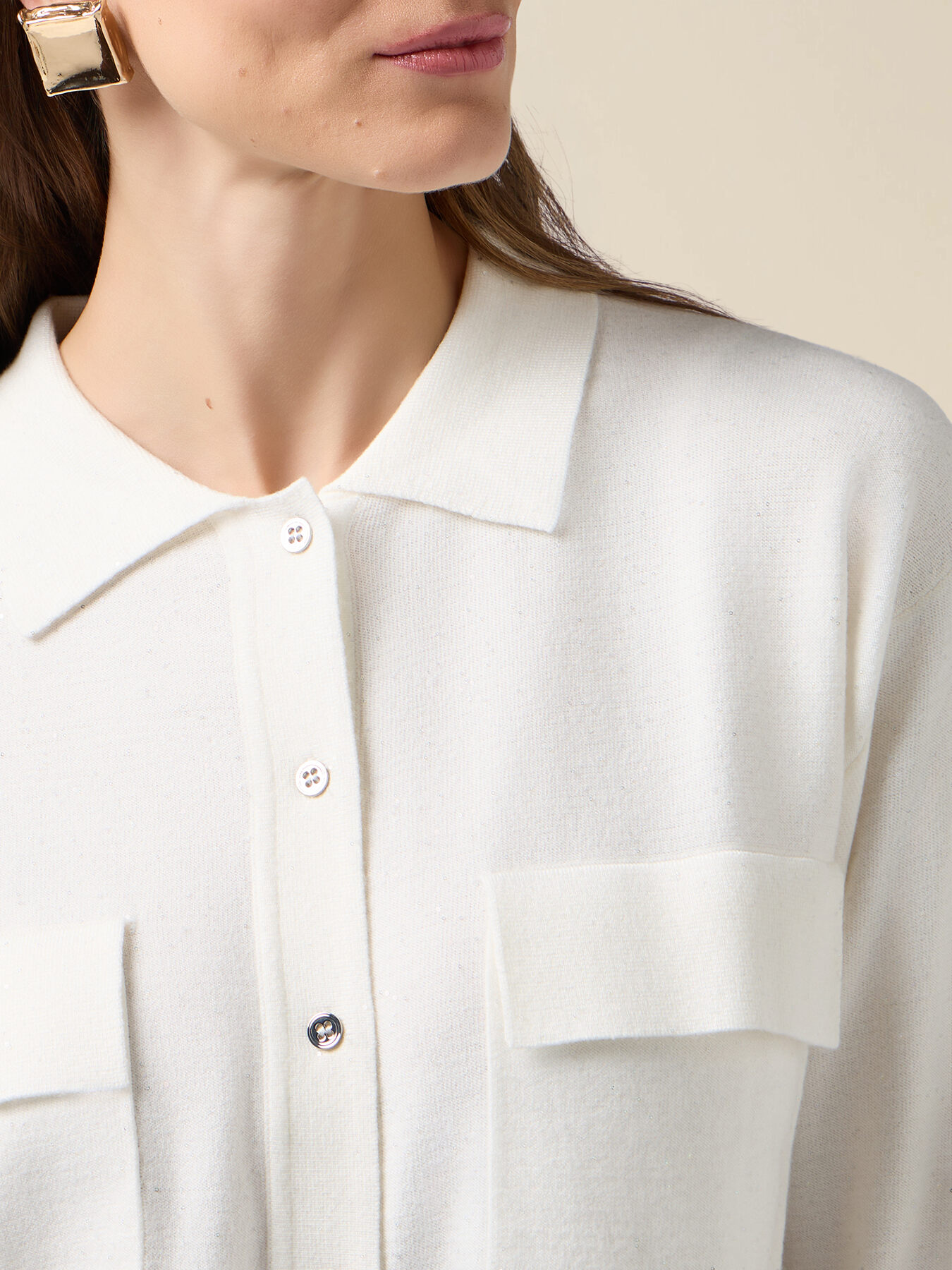 Cardigan effetto camicia in maglia con micro paillettes image number 2