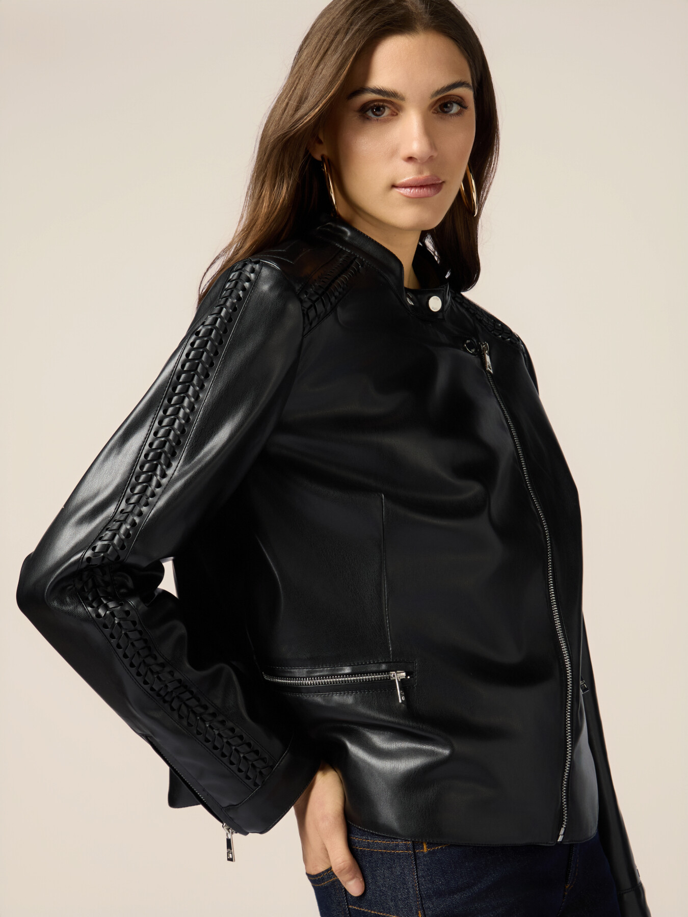 Biker jacket with braided details image number 2