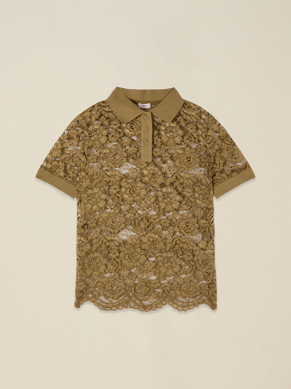 Tricou polo din dantelă