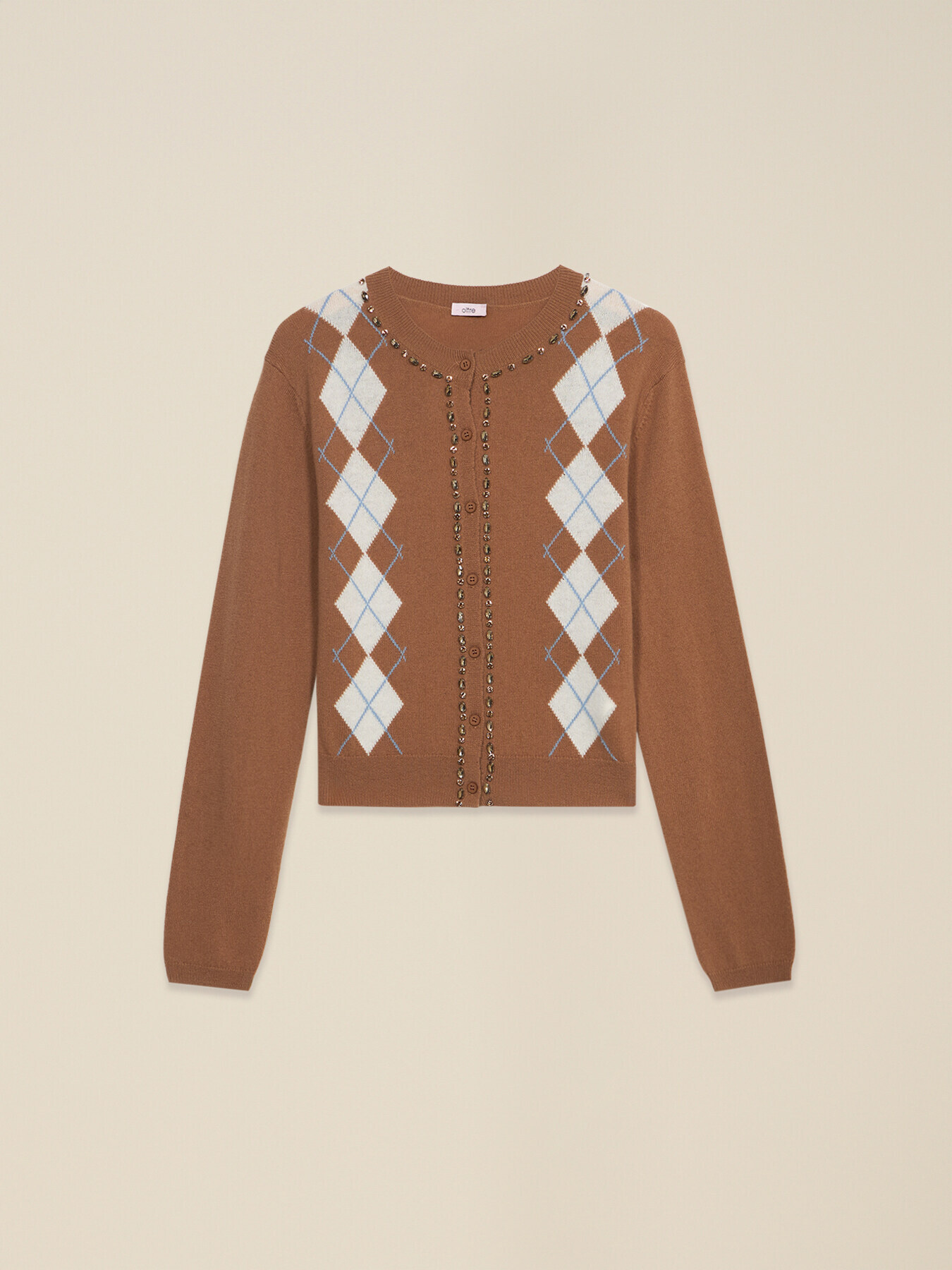 Cardigan din l&acirc;nă/caşmir cu monturi și motiv argyle image number 3