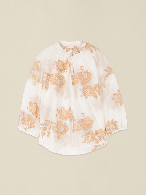 Bluse aus Lyocell-Mischung mit Stickereien