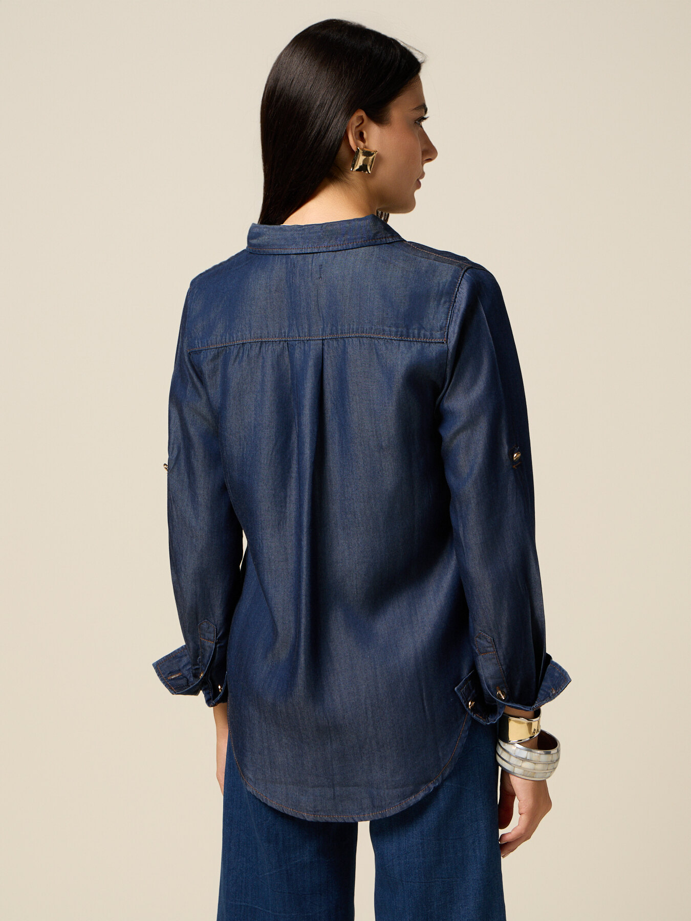 Cămașă din tencel cu aspect de denim image number 1