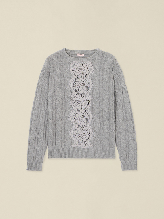 Cashmere blend sweater with lace insert