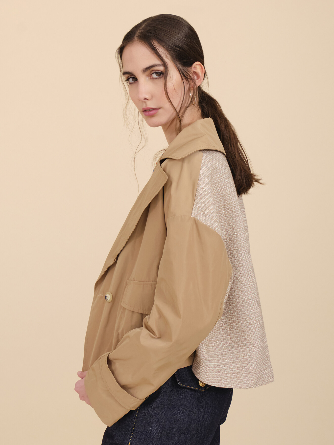 Dual fabric mini trench coat image number 1