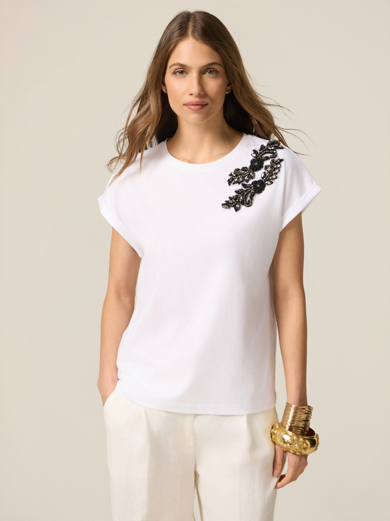 Camiseta de punto con parche de joya image number 0