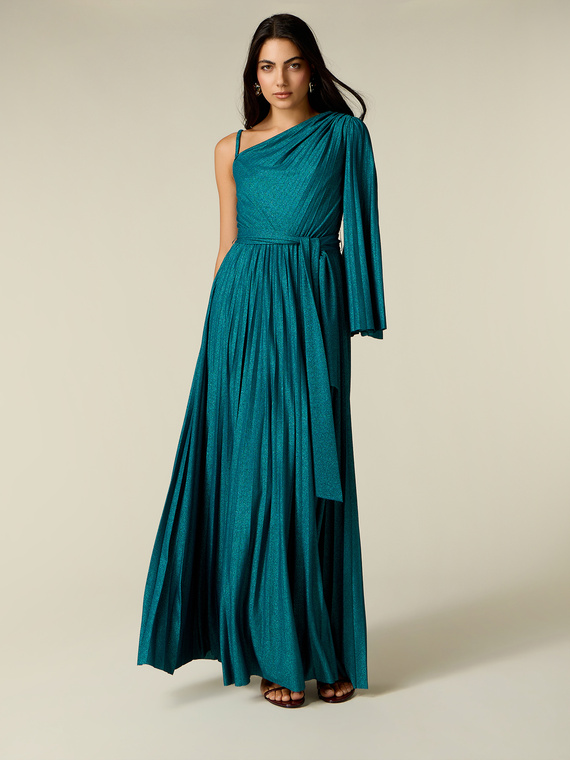 Vestito monospalla pliss&eacute; in jersey lurex
