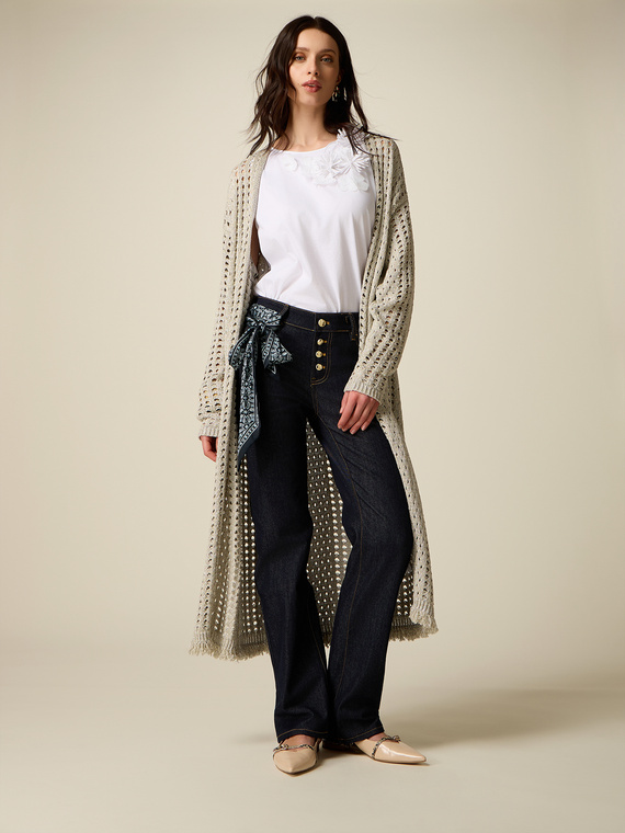 Jeans regular con foulard in vita