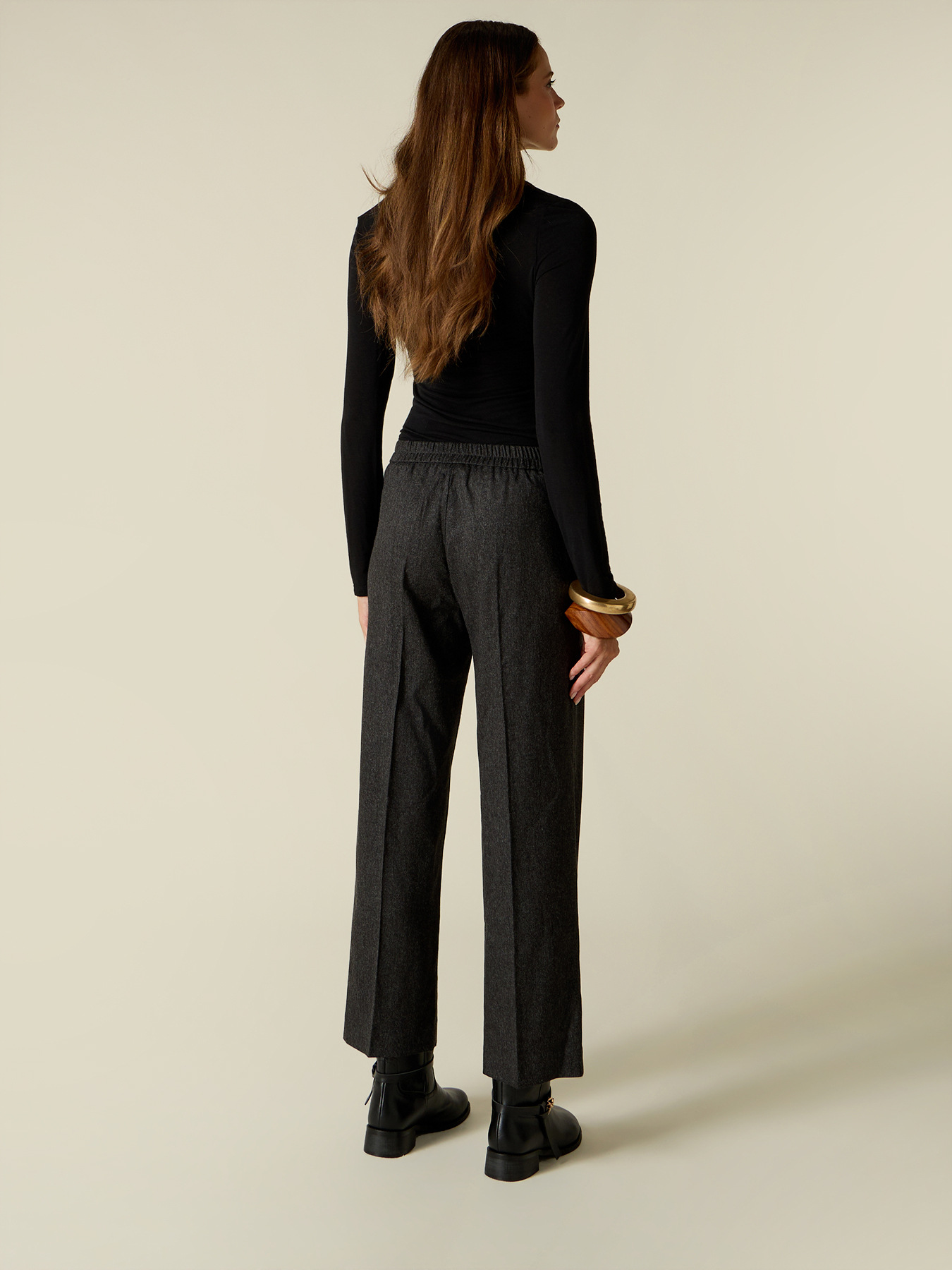 Pantalones cropped de franela con cord&oacute;n image number 1