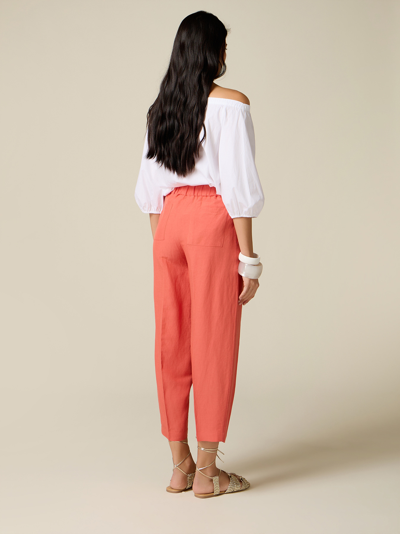 Cropped linen blend trousers image number 1