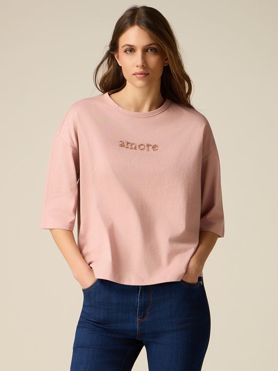 Cotton t-shirt with lettering embroidery