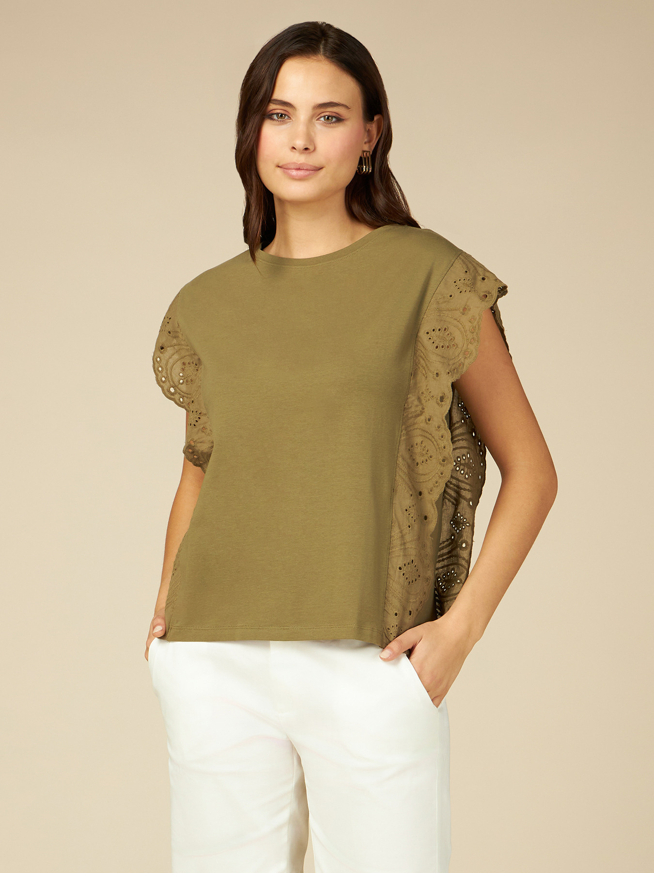 T-shirt with Broderie Anglaise borders image number 0