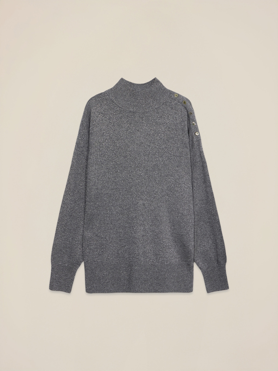 Pull col roul&eacute; lurex m&eacute;lang&eacute; cachemire