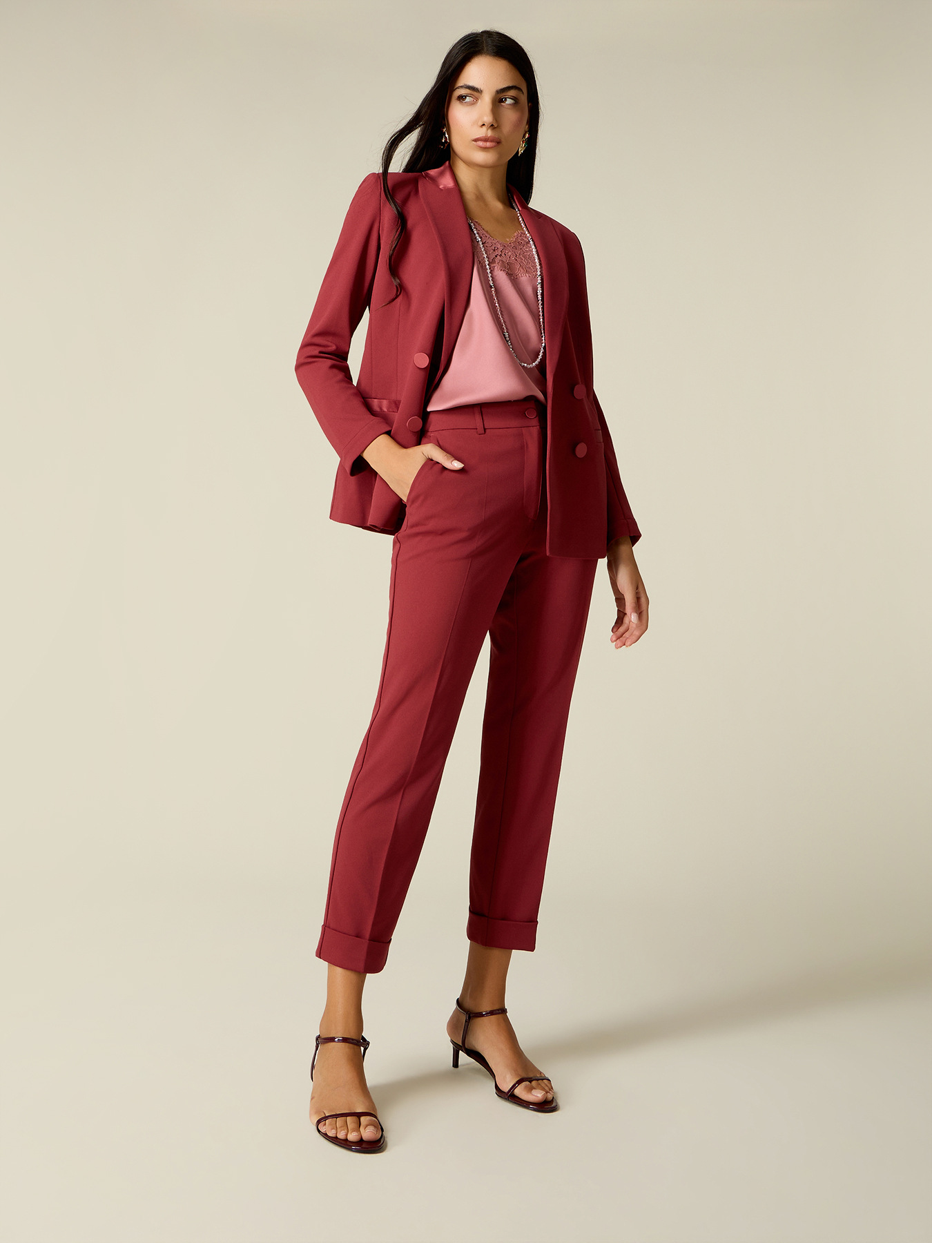 Pantaloni cropped din țesătură crepe image number 0