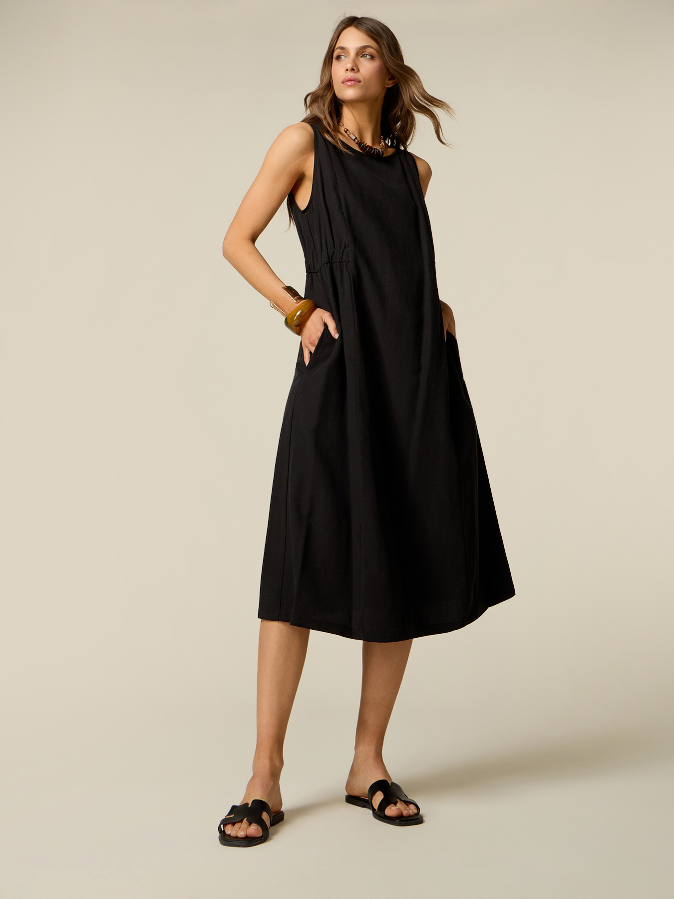 Vestito flared misto lino con collana image number 0
