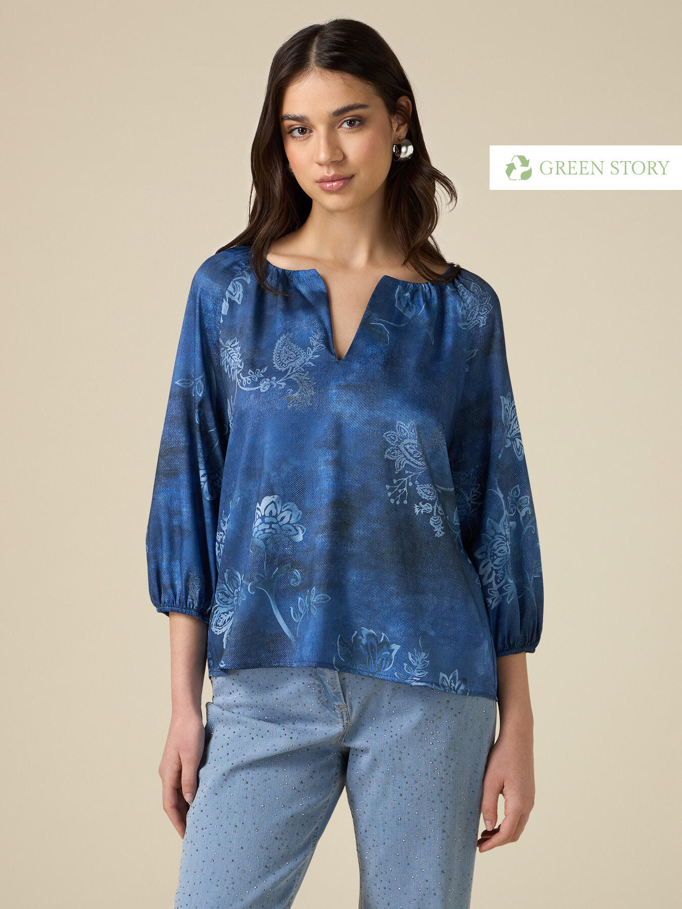 Patterned eco-friendly satin blouse image number 0