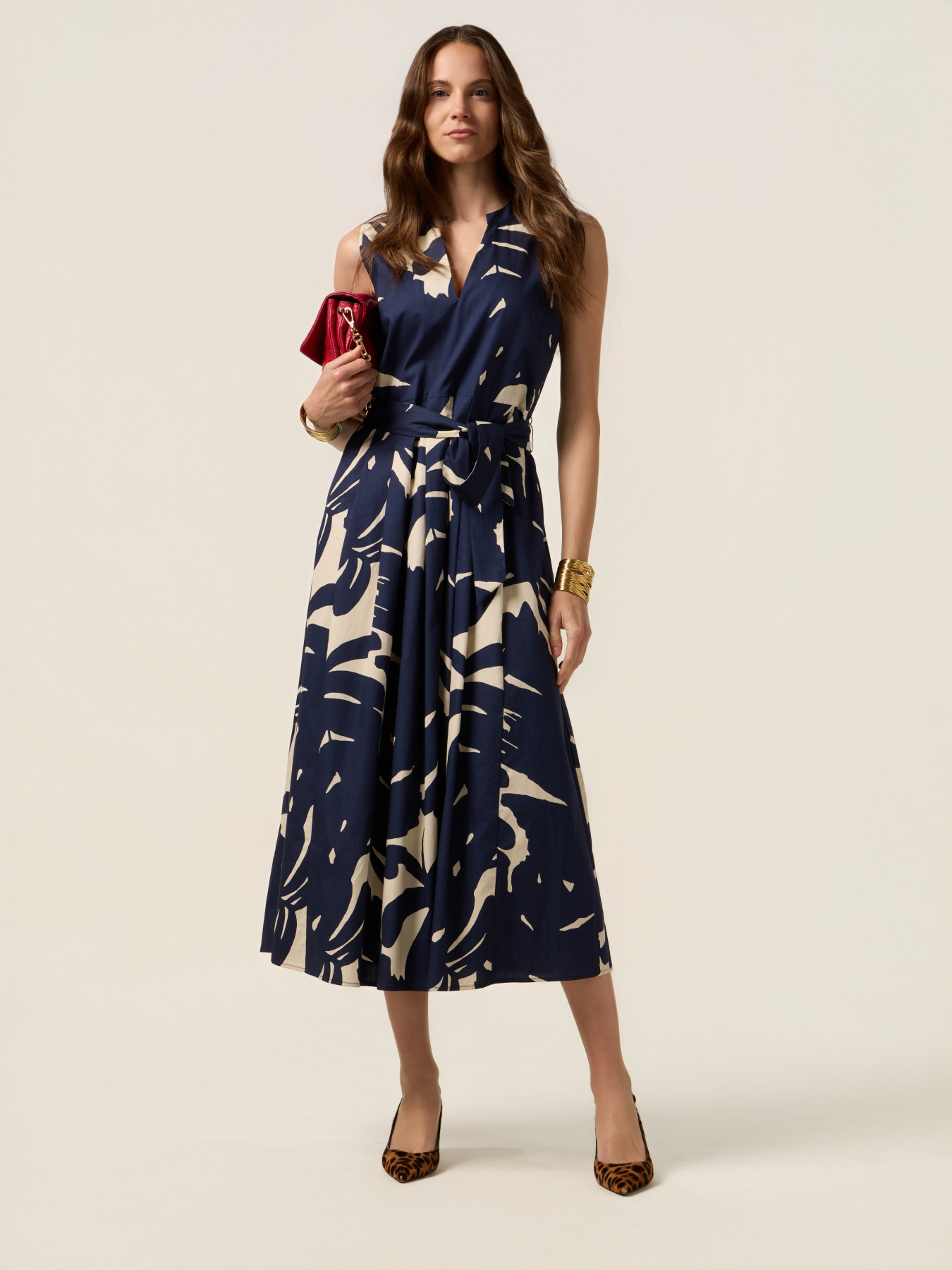 Flare dress in patterned poplin image number 0