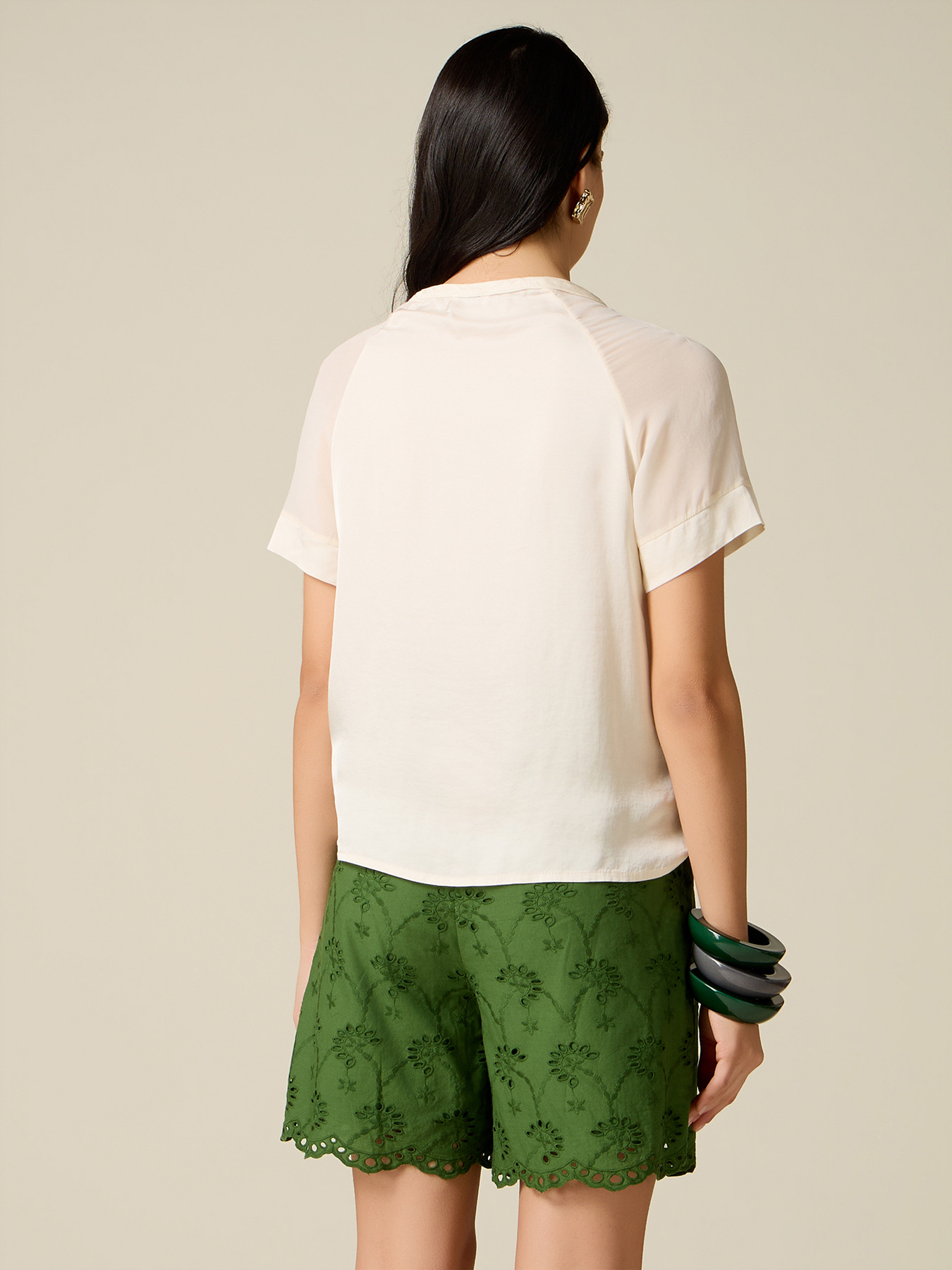 Two-tone short sleeve blouse image number 1