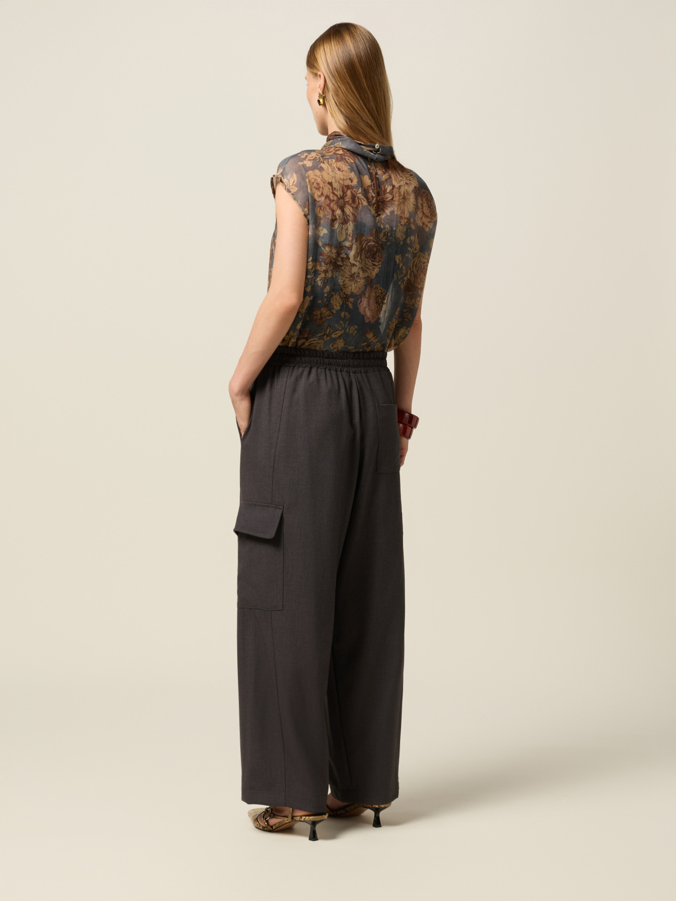 Pantalon cargo en polyester teint en fil image number 1