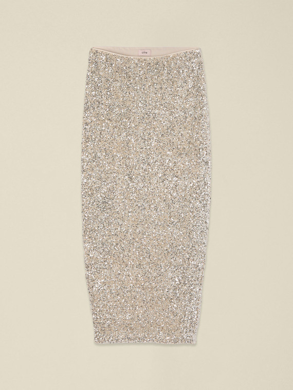 Jupe crayon en tulle &agrave; paillettes